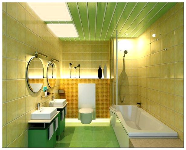 ванная комната с панелями ПВХ на потолке