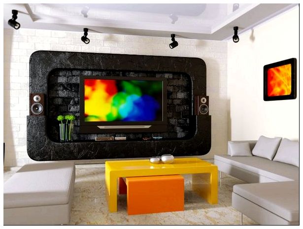 Гостиная в стиле хай-тек с телевизором